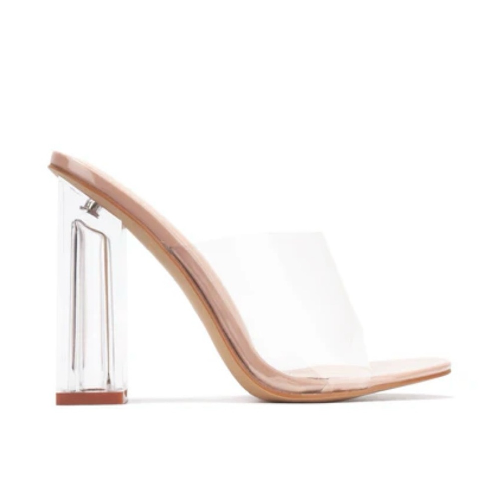 Transparent Clear Chunky Block High Heel Sandal- Nude
